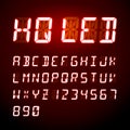 LED digital alphabet on red background