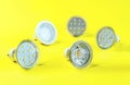 LED energy saving lamps GU10 on a yellow background