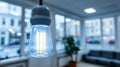 Led filament light bulb illuminating modern office space, energy efficient lighting solution Royalty Free Stock Photo