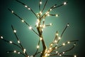 LED lamp tree against a green background. Luminous sparkling branches with many ramifications