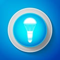 LED light bulb icon isolated on blue background. Economical LED illuminated lightbulb. Save energy lamp. Circle blue Royalty Free Stock Photo