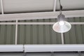 Led light bulb in the industrial lamp is bright on the ceiling of the new warehouse with copy space, High Bay Lighting Royalty Free Stock Photo