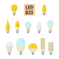 LED light B22 bulbs vector colorful icon set Royalty Free Stock Photo