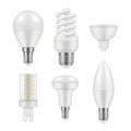 LED light bulbs different shape set realistic vector electricity lightbulbs indoor eco illumination