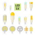 LED light G4 bulbs vector colorful icon set
