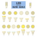 LED light GU10 bulbs vector colorful icon set