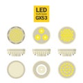 LED light GX53 bulbs vector colorful icon set Royalty Free Stock Photo