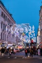 LED light decoration of Easter 2023 at night, in the middle of Coventry Street, downtown London