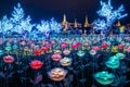 LED light decorations in Bangkok to celebrate the Coronation of King Rama X Royalty Free Stock Photo