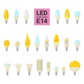 LED light E14 bulbs vector colorful icon set