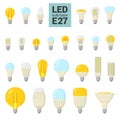 LED light E27 bulbs vector colorful icon set