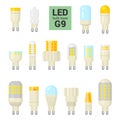 LED light G9 bulbs vector colorful icon set