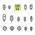 LED light G4 bulbs vector outline icon set