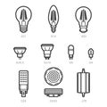 LED light lamp bulbs vector outline icon set