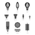 LED light lamp bulbs vector silhouette icon set