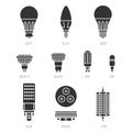LED light lamp bulbs vector silhouette icon set Royalty Free Stock Photo