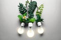 LED light lamps with green leaves and flowers