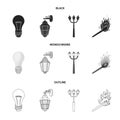 LED light, street lamp, match.Light source set collection icons in black,monochrome,outline style vector symbol stock Royalty Free Stock Photo