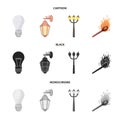 LED light, street lamp, match.Light source set collection icons in cartoon,black,monochrome style vector symbol stock Royalty Free Stock Photo