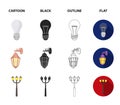 LED light, street lamp, match.Light source set collection icons in cartoon,black,outline,flat style vector symbol stock Royalty Free Stock Photo