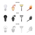 LED light, street lamp, match.Light source set collection icons in cartoon,black,outline style vector symbol stock Royalty Free Stock Photo