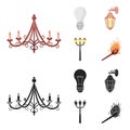 LED light, street lamp, match.Light source set collection icons in cartoon,black style vector symbol stock illustration Royalty Free Stock Photo