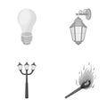 LED light, street lamp, match.Light source set collection icons in monochrome style vector symbol stock illustration web Royalty Free Stock Photo