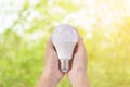 LED lighting bulb in hands Royalty Free Stock Photo