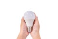 LED lighting bulb in hands Royalty Free Stock Photo