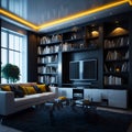 LED Lights on a Dimly Lit Interior Design of a Modern Living Room for Hotels, Condominiums and Apartments