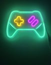 led lights imitating neon lights in the shape of a video game console controller in green, yellow and pink, gaming set Royalty Free Stock Photo