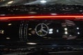 LED rear lights and design close-up of luxury, fully electric Mercedess EQS 580 vehicle, model 2022