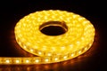 Led silicon shining strip in coil. Diode lights.Electrotechnology concept.