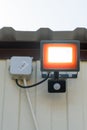 Led spotlight with motion sensor. Place for your text. Royalty Free Stock Photo