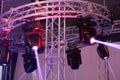 LED stage lighting moving heads hanging on truss Royalty Free Stock Photo