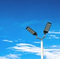Led street lamps with solar energy power on blue sky Royalty Free Stock Photo