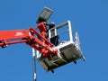 LED street ligh maintenance at high level from hydraulic lift