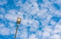 Led street light close up, blue sky with white clouds Royalty Free Stock Photo