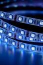 Led strip rgb lights, blue color close up Royalty Free Stock Photo