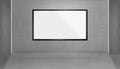 LED television mockup on Grey concrete wall, Modern Studio room with wide TV plasma blank flatscreen monitor and lighting on rough