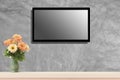 LED television screen mockup, blank hdtv on concrete wall in the room Royalty Free Stock Photo