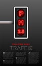 LED Traffic Light with PM 2.5 text, Pollution dust concept poster or flyer template layout design illustration isolated on grey