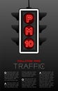 LED Traffic Light with PM 10 text, Pollution dust concept poster or flyer template layout design illustration isolated on grey