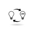 Led and usual light bulbs icon with shadow Royalty Free Stock Photo