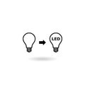 Led and usual light bulbs icon with shadow Royalty Free Stock Photo
