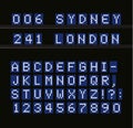 Led vector alphabet. Digital terminal table white letters on blue background. Airport, seaport, train station and Royalty Free Stock Photo