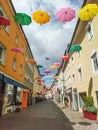 Floating umbrellas in Lederergasse, Villach