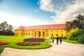 Lednice Chateau with beautiful gardens and parks on sunny summer day. Lednice-Valtice Landscape, South Moravian region. UNESCO W