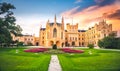 Lednice Chateau with beautiful gardens and parks on sunny summer day. Lednice-Valtice Landscape, South Moravian region. UNESCO W Royalty Free Stock Photo