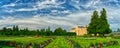 Lednice Chateau extra wide panorama with beautiful sky garden and park on summer
